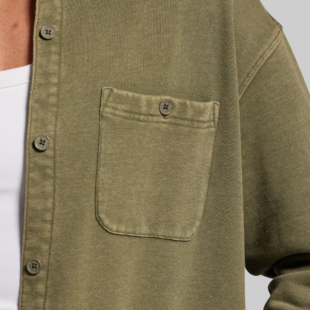 Women's Oversized Washed Button Up (Deep Green)