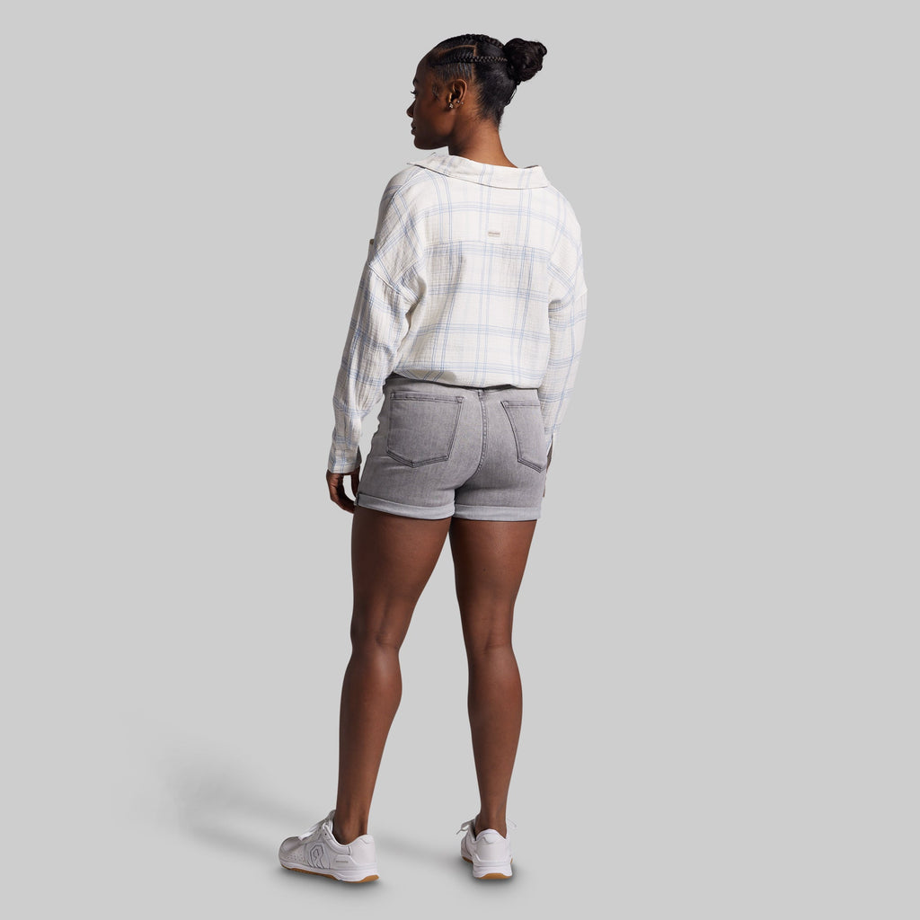 FLEX Stretchy Mom Jean Short (Light Grey Wash)