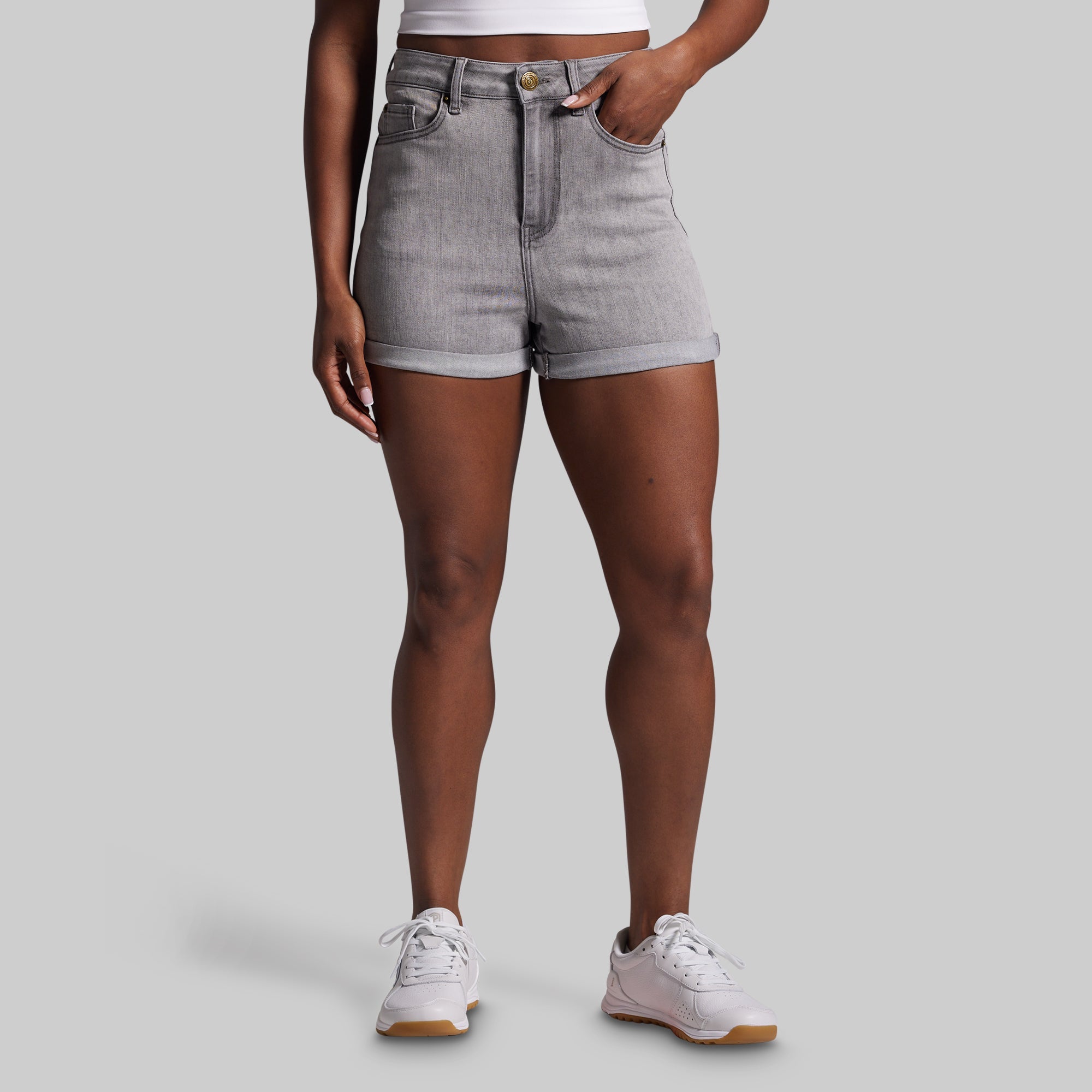 FLEX Stretchy Mom Jean Short (Light Grey Wash)